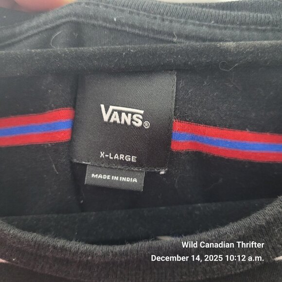 Vans X-Large Black Striped Cotton T-Shirt Short Sleeve Casual Skate Tee - Picture 3 of 7